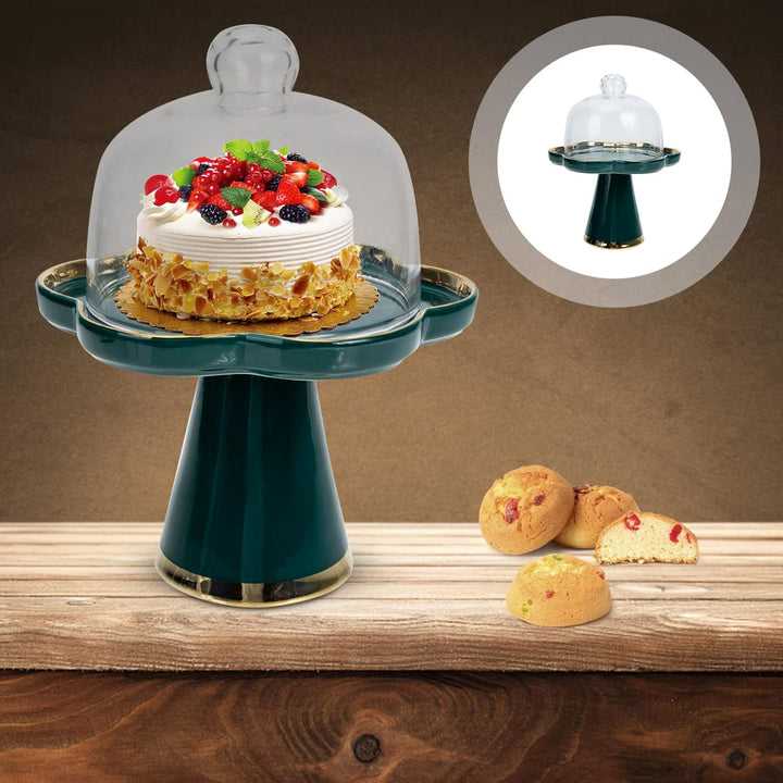 TOPBATHY 1 Satz Kuchenblech Aus Keramik Servierplatte Auf Fuss Tortenständer Mit Deckel Wüstenplatte