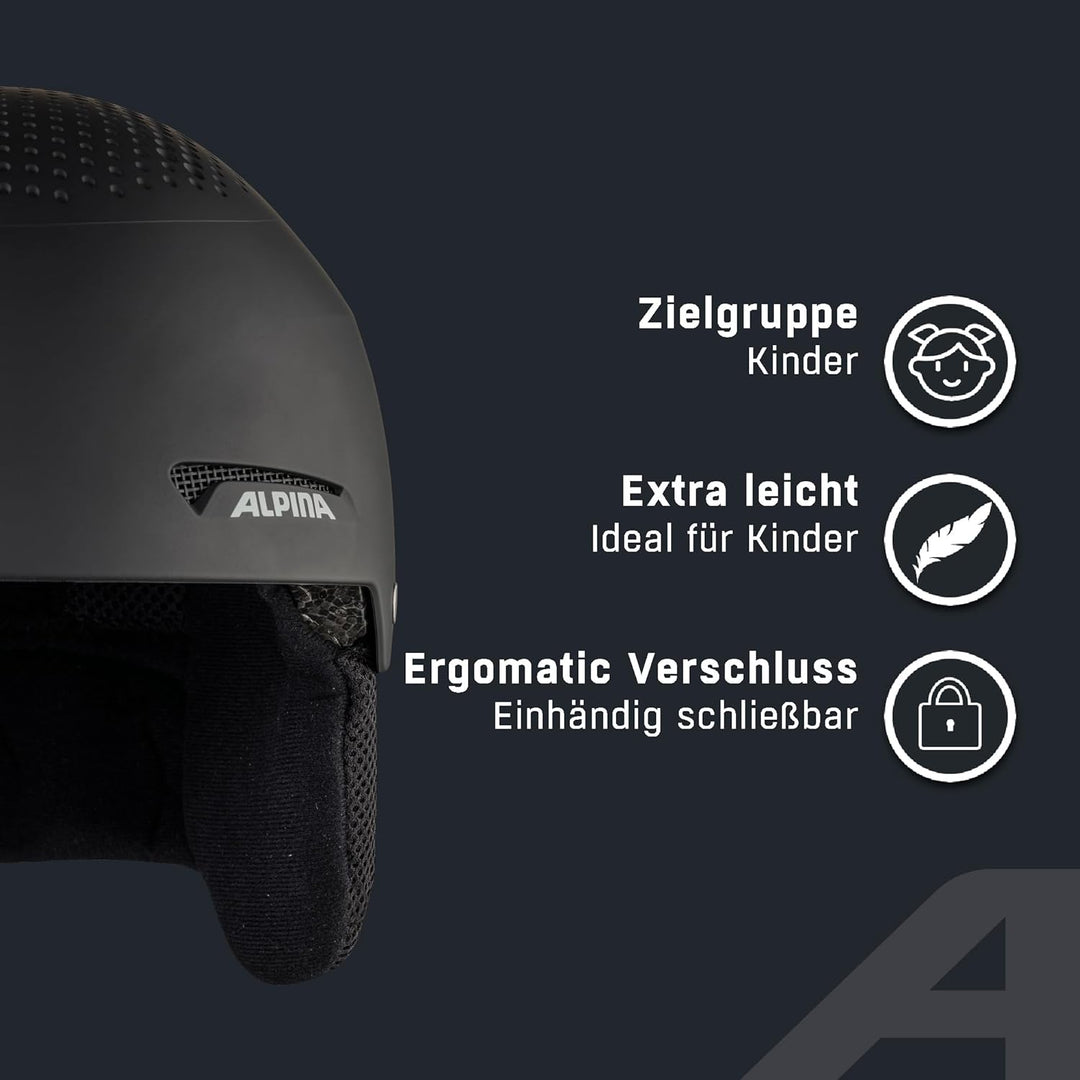 ALPINA ZUPO - Sicherer, Stossabsorbierender, Belüfteter & Schlagfester Skihelm Für Kinder black matt