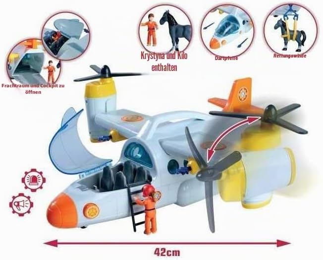 Simba Feuerwehrmann Rettungsflugzeug Sam 109252615038 +3 Jahre 42 cm mit Werferfunktion mit Licht un
