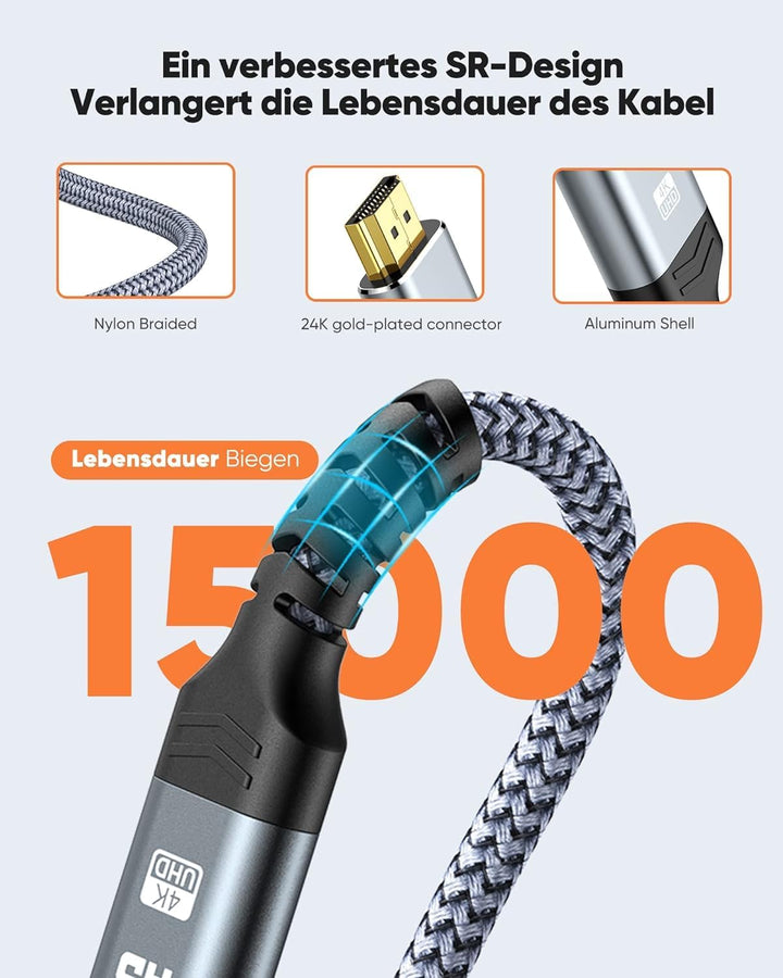 SNOWKIDS Mini HDMI auf HDMI Kabel 7,5M, 4K@60Hz 18Gbps HDMI auf Mini HDMI Kabel Nylon Braided Suppor