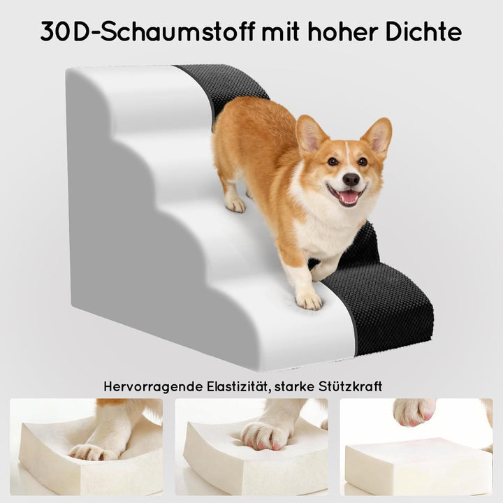 Hundetreppe für Kleine Hunde, 4 Stufen Haustiertreppe mit Abnehmbarem, Hochdichtem Schwamm Hunderamp
