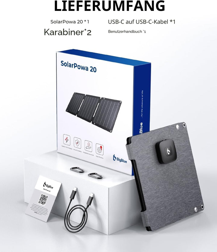 21W Tragbares Solarladegerät, BigBlue Faltbar Solarpanel (5V/4,2A Max.) mit USB-A und USB-C, IP68 Wa