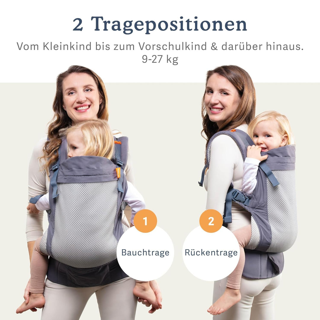Beco Toddler Kindertrage mit extra breitem Sitz - Kindertragerucksack aus 100% Baumwolle, 2 Tragepos