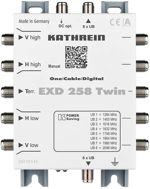 Kathrein EXD 258 Twin SAT Multischalter Kaskade Unicable Eingänge (Multischalter): 5 (4 SAT/1 terres