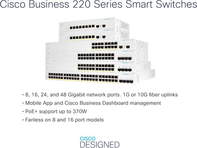 Cisco Business CBS220-8T-E-2G Smart Switch | 8 GE-Ports | 2x1G Small Form-Factor Pluggable (SFP) | 3