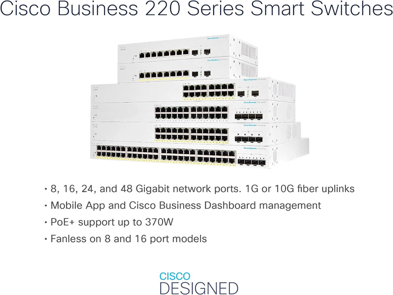 Cisco Business CBS220-8T-E-2G Smart Switch | 8 GE-Ports | 2x1G Small Form-Factor Pluggable (SFP) | 3