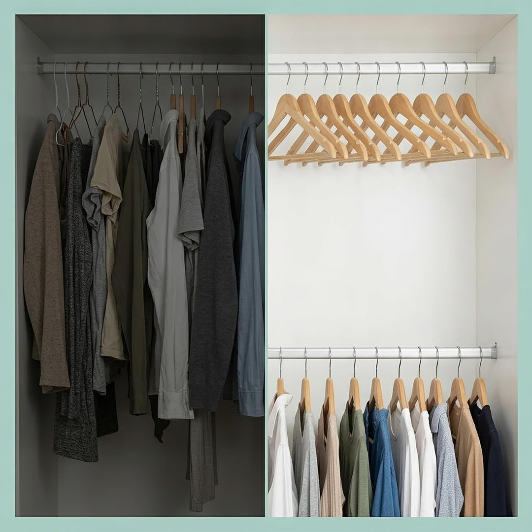 Relaxdays 48 x Kleiderbügel, Hosenbügel Set aus Holz, Garderobenbügel, Haken 360° drehbar, HxB: 22,5