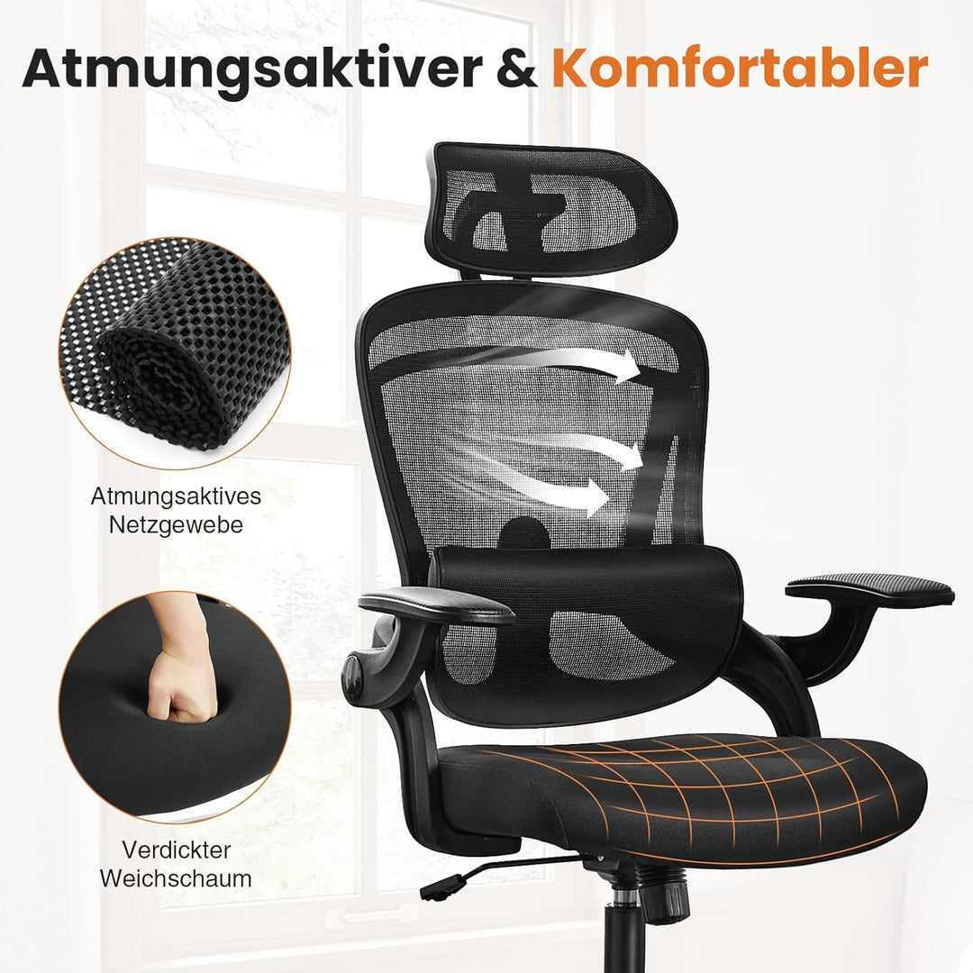 Sweetcrispy Ergonomischer Bürostuhl, Schreibtischstuhl Ergonomisch, Atmungsaktiver Netzstuhl mit Ver