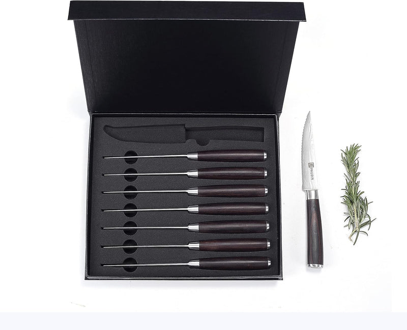 PAUDIN Steakmesser 8-teilig Set, Hochwertige Deutsche Edelstahl Steak Messer, Ultrascharfe Gezackte