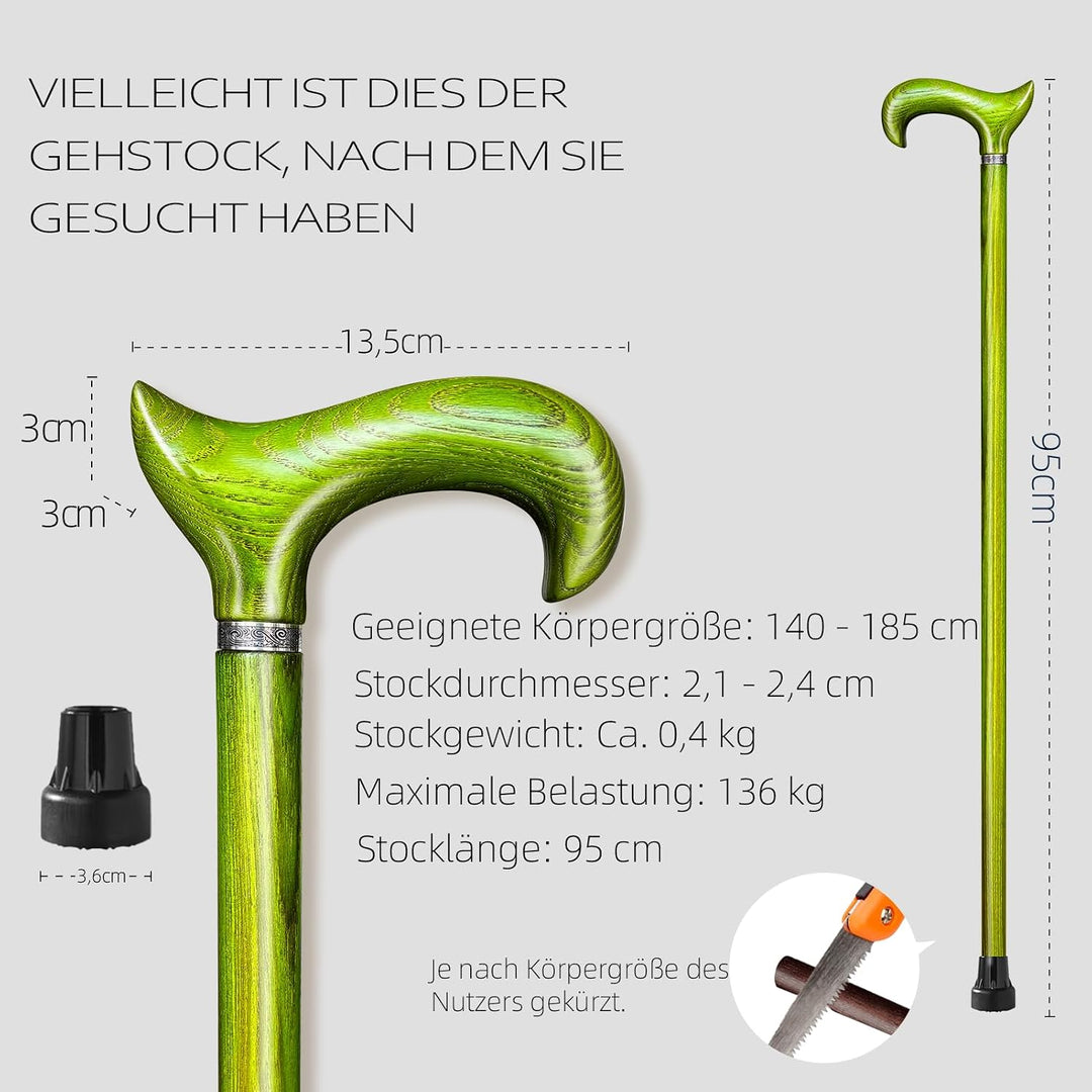 Handgefertigter Gehstock Holz Damen und Herren, mit 226 kg Belastbarkeit Gehstöcke Für Senioren,Ergo