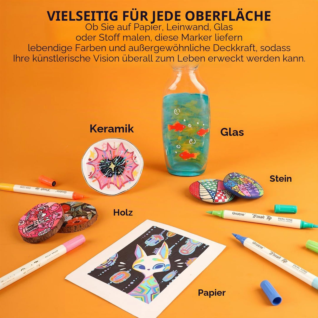 Grabie 72 Farben Acrylstifte, Acrylstifte Set mit weicher Spitze, Filzstifte für Holz, Stoff, Leinwa