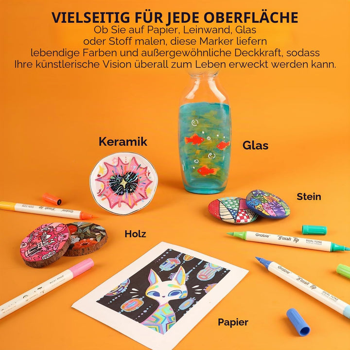 Grabie 72 Farben Acrylstifte, Acrylstifte Set mit weicher Spitze, Filzstifte für Holz, Stoff, Leinwa
