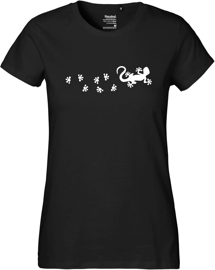 HUURAA Damen T-Shirt Gecko Tapsen Bio Baumwolle Fairtrade Oberteil Grösse XS-XXL mit Motiv für alle