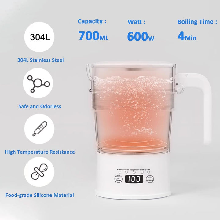 Faltbarer Reisewasserkocher Klein, Smart Camping Wasserkocher, 0.7L Tragbarer Heisswasserkocher mit