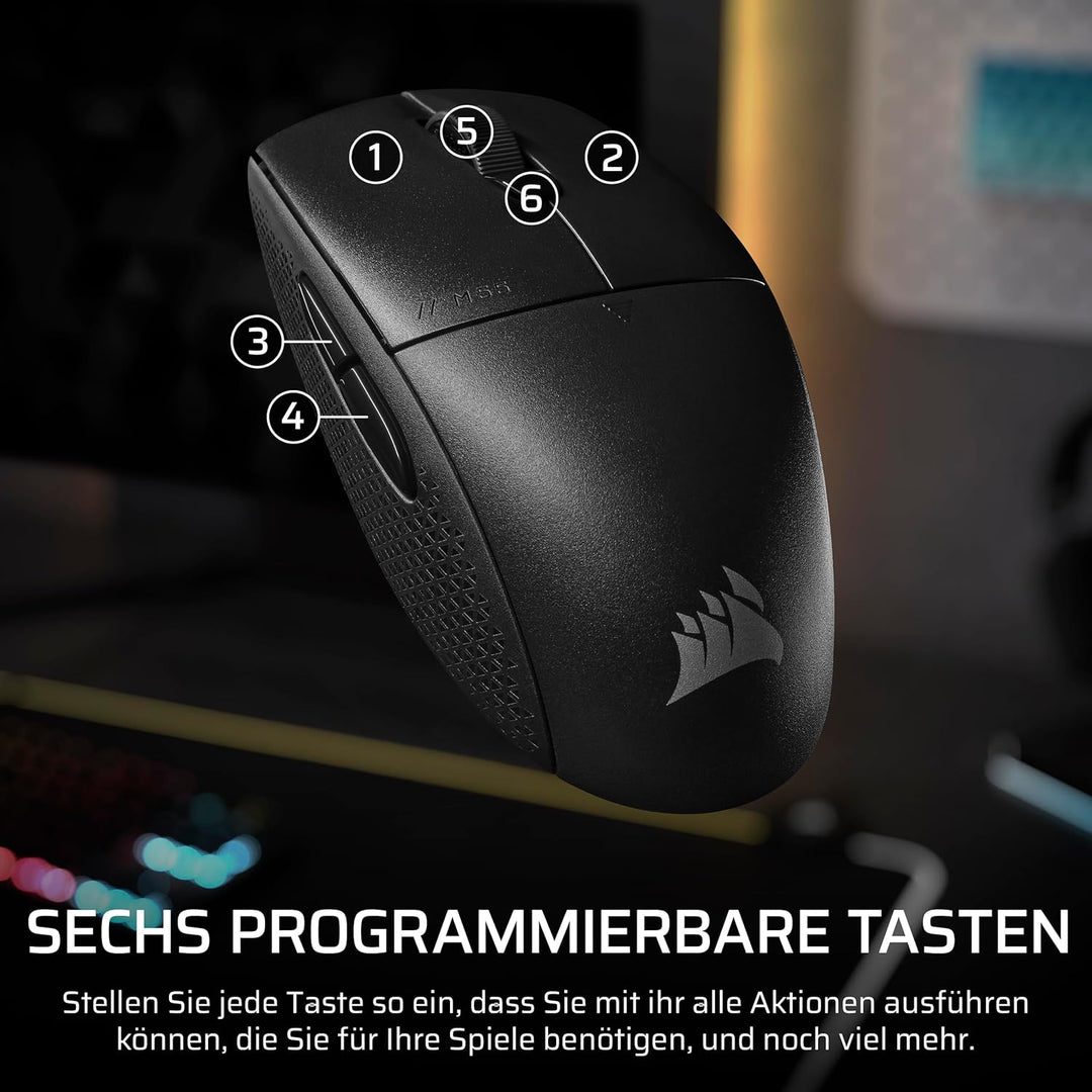 Corsair M55 Wireless Leichte FPS-Gaming-Maus – 2,4GHz & Bluetooth – 24.000 DPI – Langlebige Lebensda