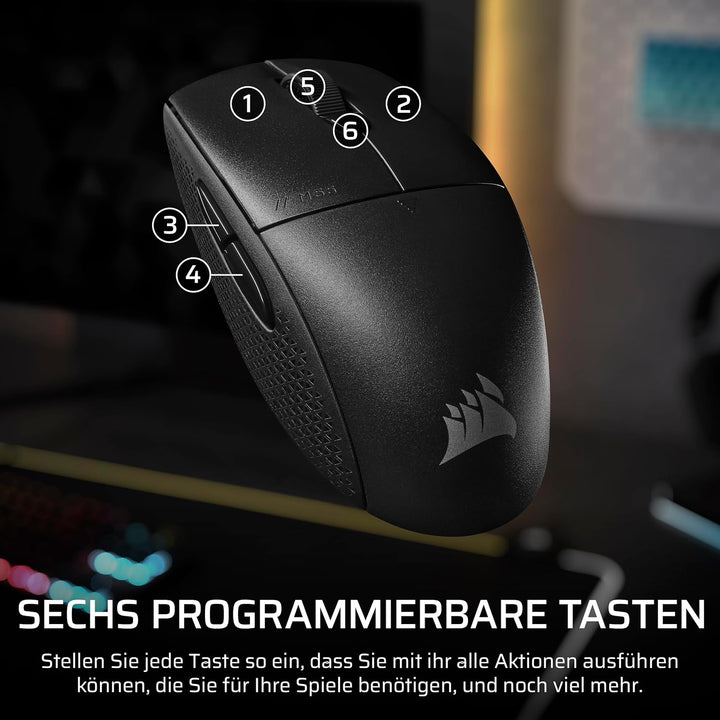 Corsair M55 Wireless Leichte FPS-Gaming-Maus – 2,4GHz & Bluetooth – 24.000 DPI – Langlebige Lebensda
