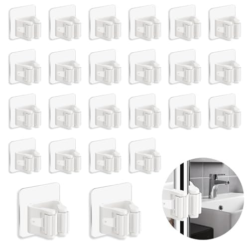 3-H Besenhalterung Wand Selbstklebend, Wandhalterung Besen ohne Bohren, Gerätehalter 24 Stück Set, B