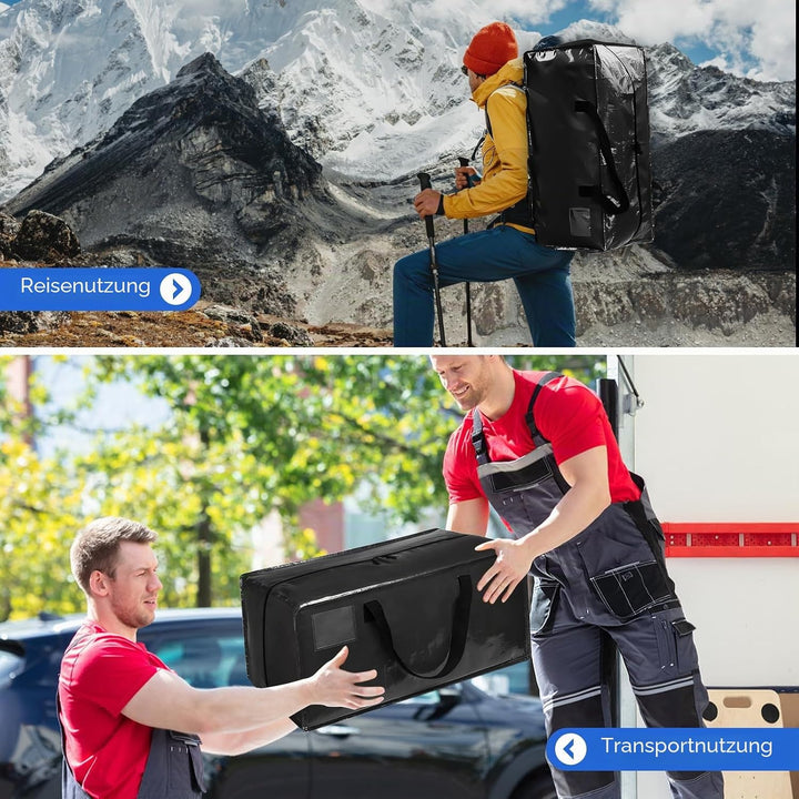Grosse Aufbewahrungstasche 90L, Heavy-Duty Umzugstaschen mit Rucksackgurten und Griffee, Robuste Was
