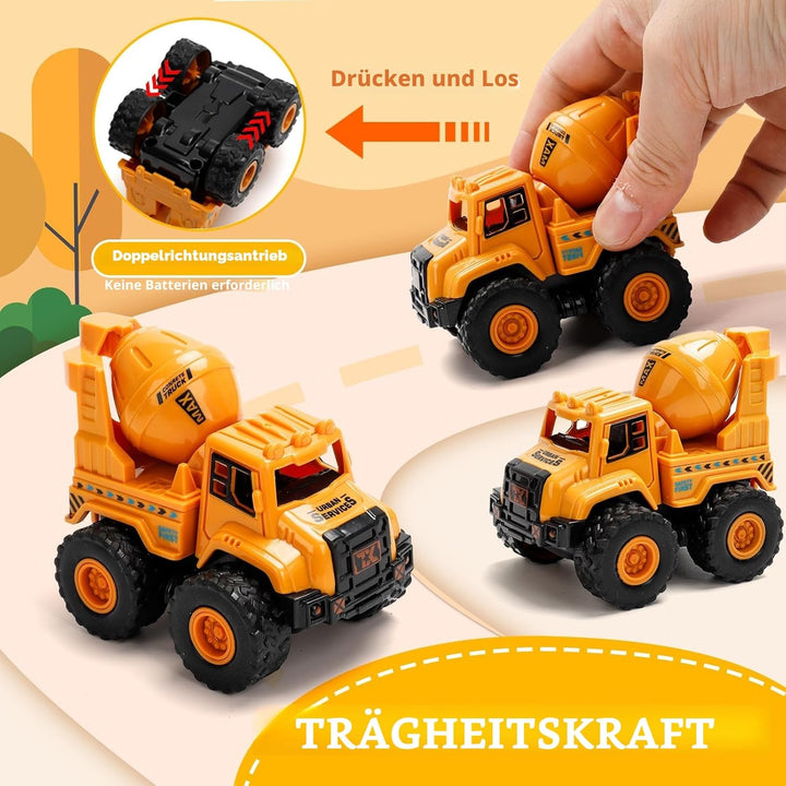 Baufahrzeug Spielzeug ab 1 2 Jahre Jungen & Mädchen – 4 STK. Push-and-Go Auto Set mit Bagger, LKW Ki