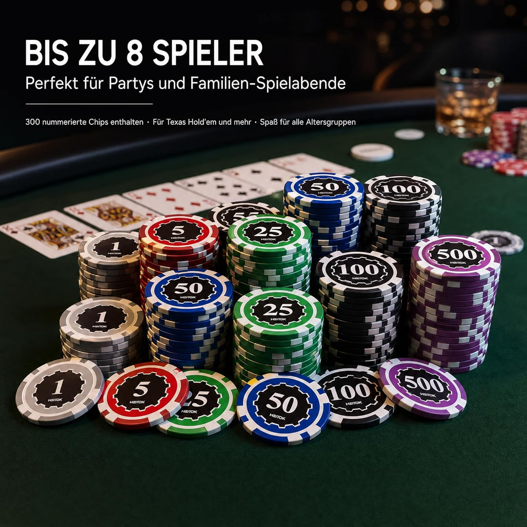 Poker-Set, 500 Stück, 11,5 g Chips mit Nennwerten, Casino-nummerierte Chips-Set mit Aluminiumkoffer,