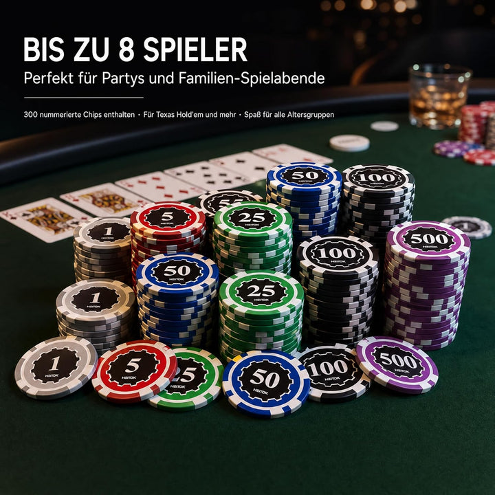 Poker-Set, 500 Stück, 11,5 g Chips mit Nennwerten, Casino-nummerierte Chips-Set mit Aluminiumkoffer,