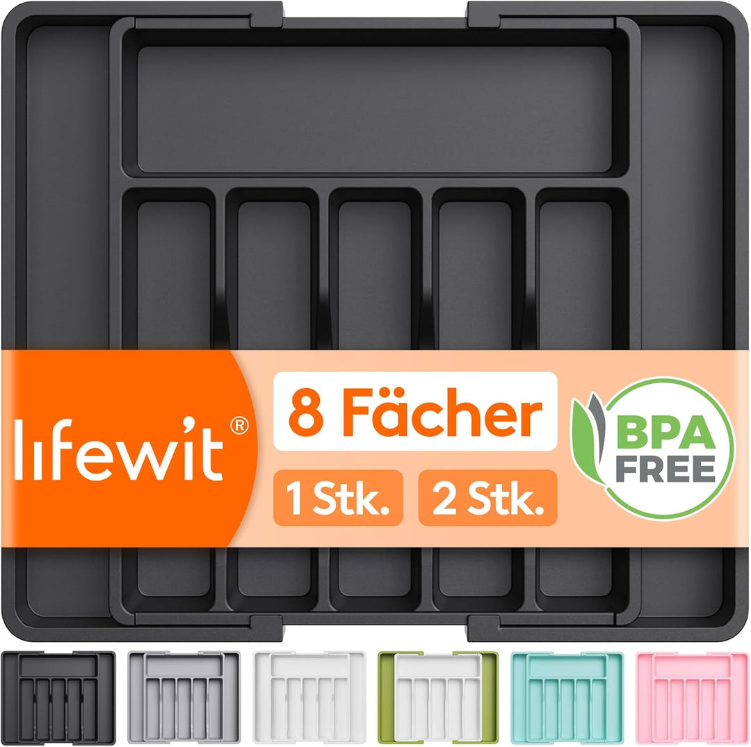 Lifewit Besteckhalter, erweiterbarer Utensilienhalter für Schublade, Verstellbarer Besteckkasten, ko