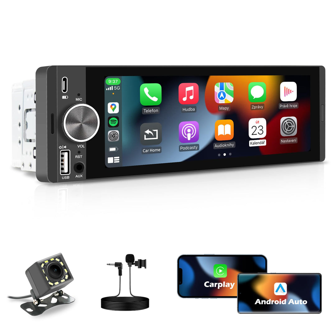 Autoradio mit Bildschirm, Single-DIN, Kabelloses CarPlay und Android Auto, 6,28-Zoll-Touchscreen mit