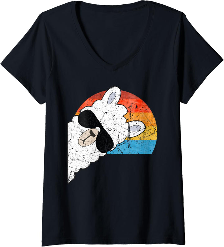 Damen Fun Lama Alpaka Faultier Sloth Geschenk T-Shirt mit V-Ausschnitt