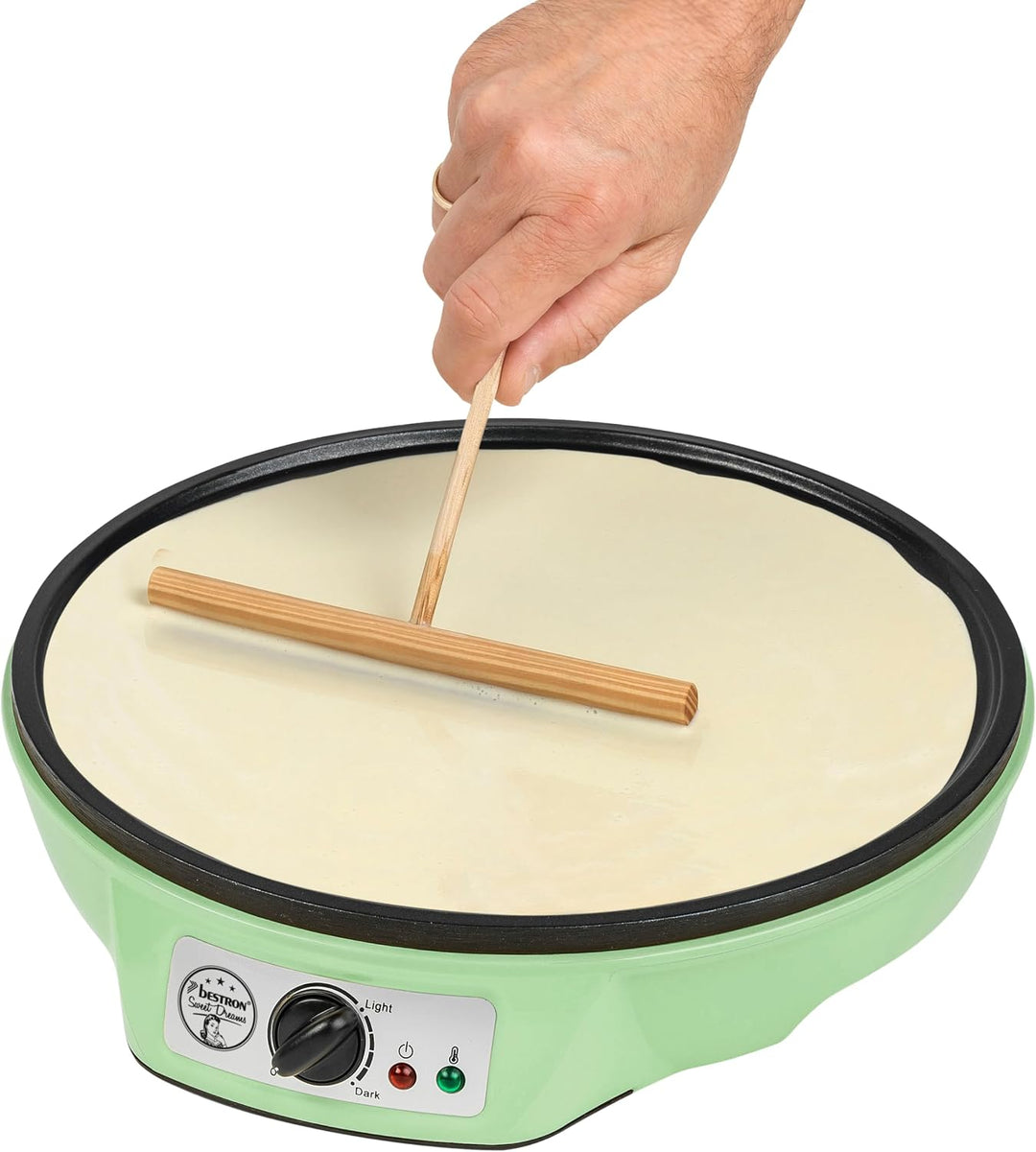 Bestron Elektrischer Crêpesmaker grün Ø 30 cm – Einstellbarer Thermostat | Antihaftbeschichtung | Mi