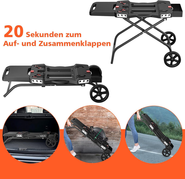 Denmay Tragbarer Grillwagen mit Rad für Weber Q1200, Q1000, Q2200, Q2000 Serie, für Blackstone 43CM