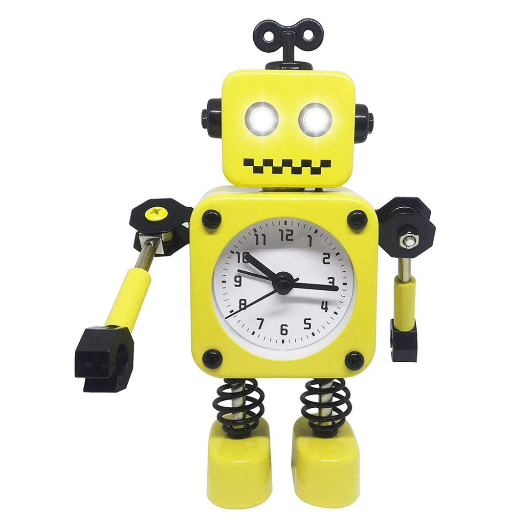 Diskary Roboter Wecker,Nicht tickende Wecker mit blinkenden Augen Lichtern und drehbarem Arm,Geschen