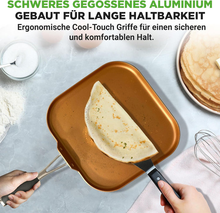 NutriChef Kupfer Bratpfanne Induktion – 28 cm, Antihaft, Viereckig Gesundes Kochen ohne Beschichtung