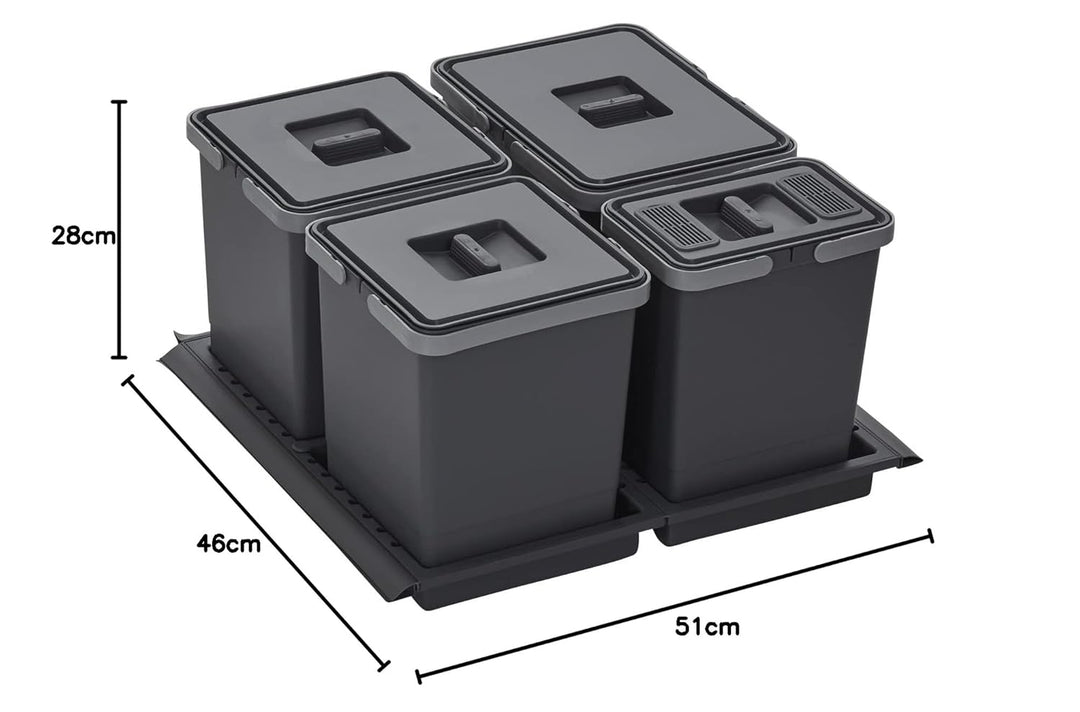 SOTECH Abfallsammler Draw 15+10+10+6L Abfalltrennsystem mit Deckel Abfallsystem für Korpusbreite 60