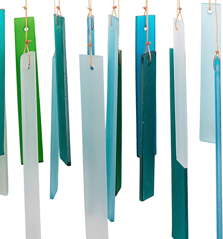 Blue Handworks Windspiel aus Seeglas und Treibholz, handgestrahltes Glas und Fundholz, handgefertigt