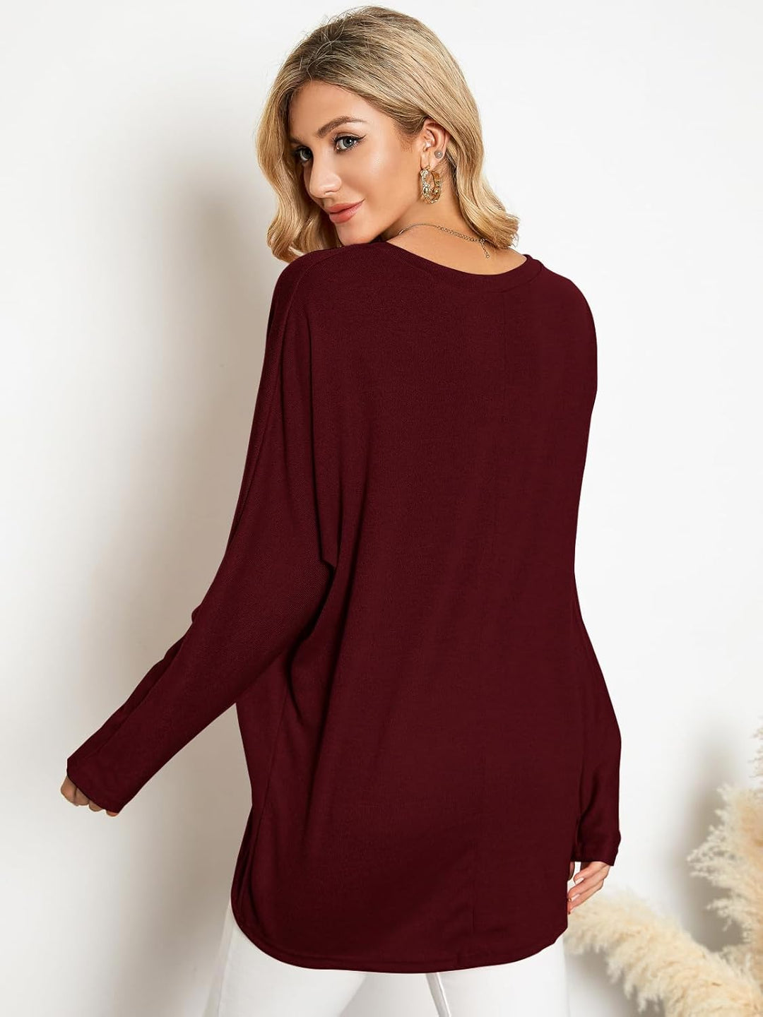 ZANZEA Damen Lose Asymmetrisch Jumper Sweatshirt Pullover Bluse Oberteile Oversize Tops, S Wein Rot
