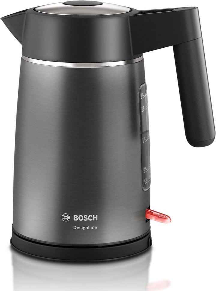 Bosch kabelloser Wasserkocher DesignLine TWK5P475, Ausgiessen ohne Spritzer, Tassenanzeige, extra gr