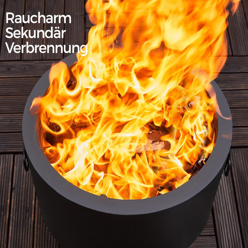 Yaheetech Rauchfreie Feuerschale Φ 40,5 cm Feuerkorb Feuerstelle Outdoor Inkl. Schürhaken & Hitzesch