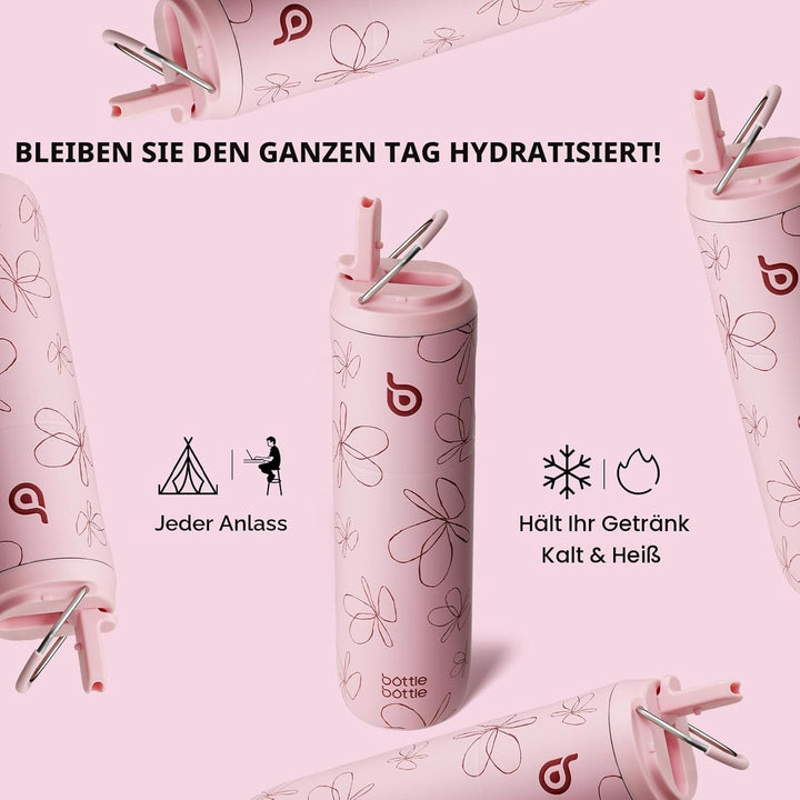 BOTTLE BOTTLE Isolierte Trinkflasche 680 ml(24oz) mit Strohhalm, Deckel und Griff für Sport, Reise,