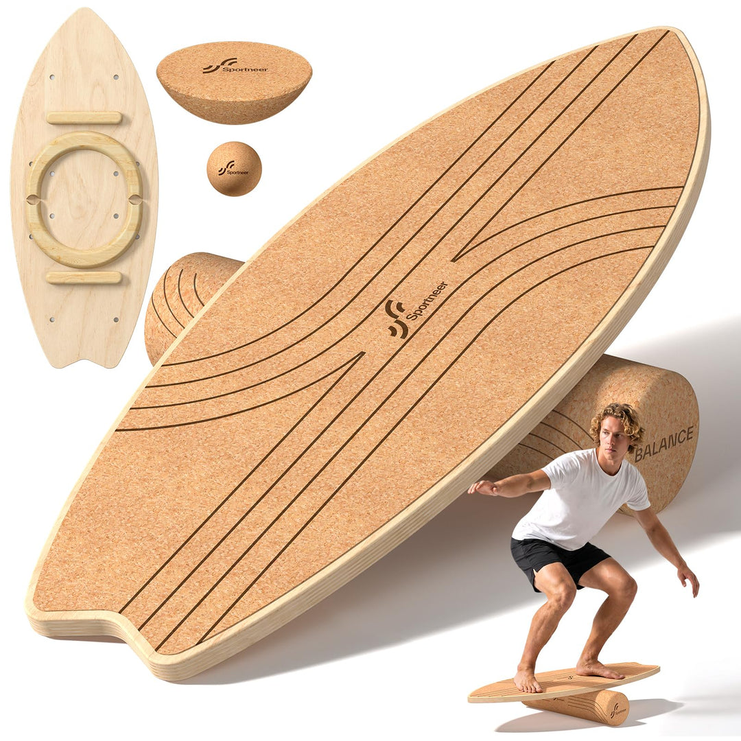 Sportneer Kork Surfin Balance Board Erwachsene 8-in-1, Balance-trainer Set | Grössere Gleichgewichts