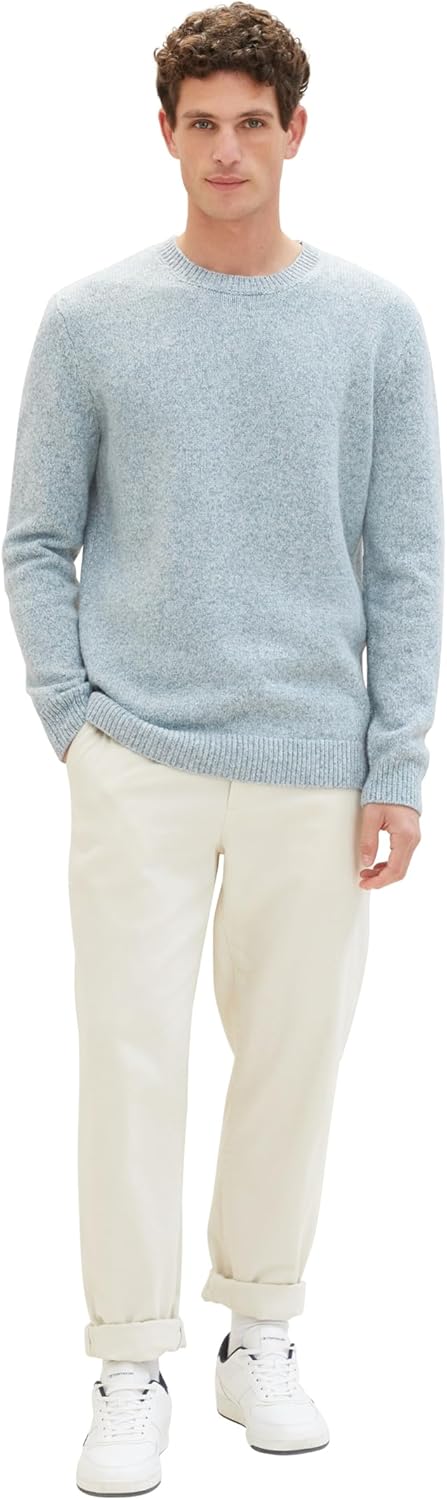 TOM TAILOR Herren Pullover, 34186 - Mint Grey White Twotone