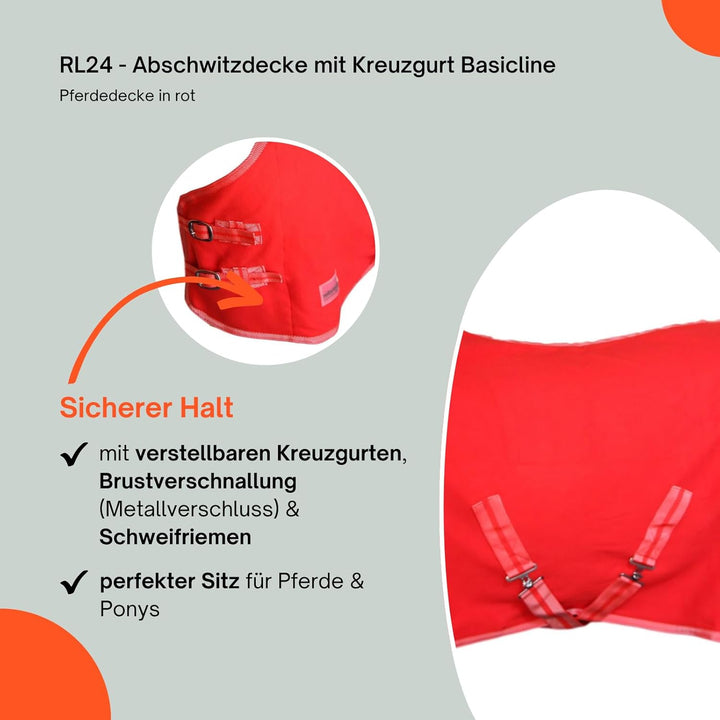 RL24 - Abschwitzdecke BASICLINE mit Kreuzgurt fürs Pferd ist atmungsaktiv Fleecedecke Transportdecke