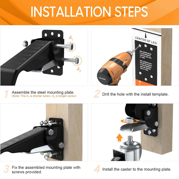 SOLEJAZZ Workbench Caster Kit 300KG Kapazität 4 Hochleistungs-einziehbare Workbench-Rollen Räder Ure