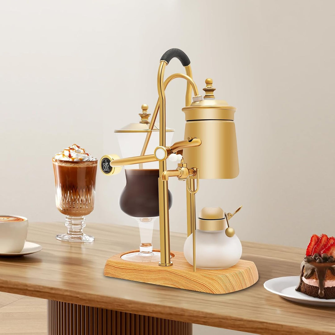 Siphon Kaffeekanne Gold Edelstahl 400 ml Retro Stil Manuelle Kaffeezubereitung mit Spirituskocher ru