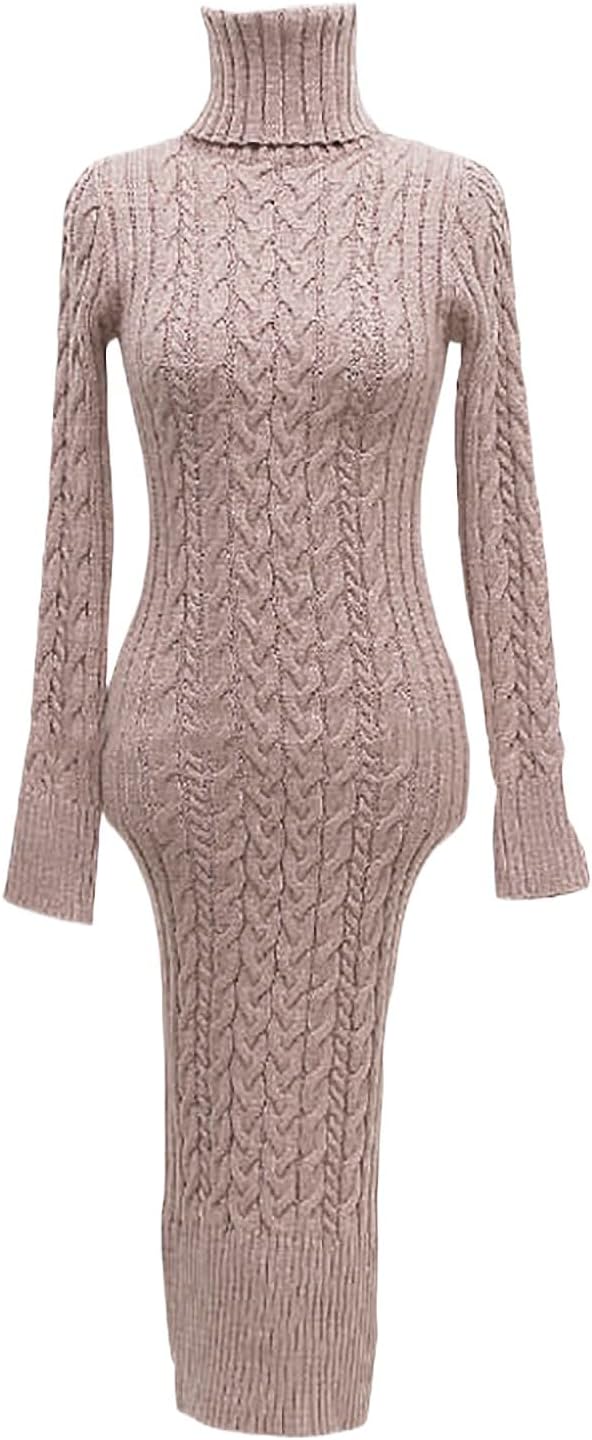 Generisch 2025- für Damen gestrickte figurbetonte Midi-Pullover-Kleider Cardigan Mit Damen (M)