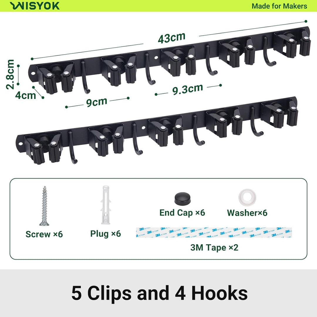 WISYOK Besenhalterung Wand 2pcs, 10 Halter + 8 Haken Schwerlast Gerätehalter, Edelstahl Gartengeräte