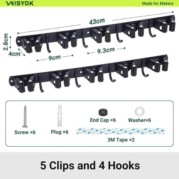 WISYOK Besenhalterung Wand 2pcs, 10 Halter + 8 Haken Schwerlast Gerätehalter, Edelstahl Gartengeräte