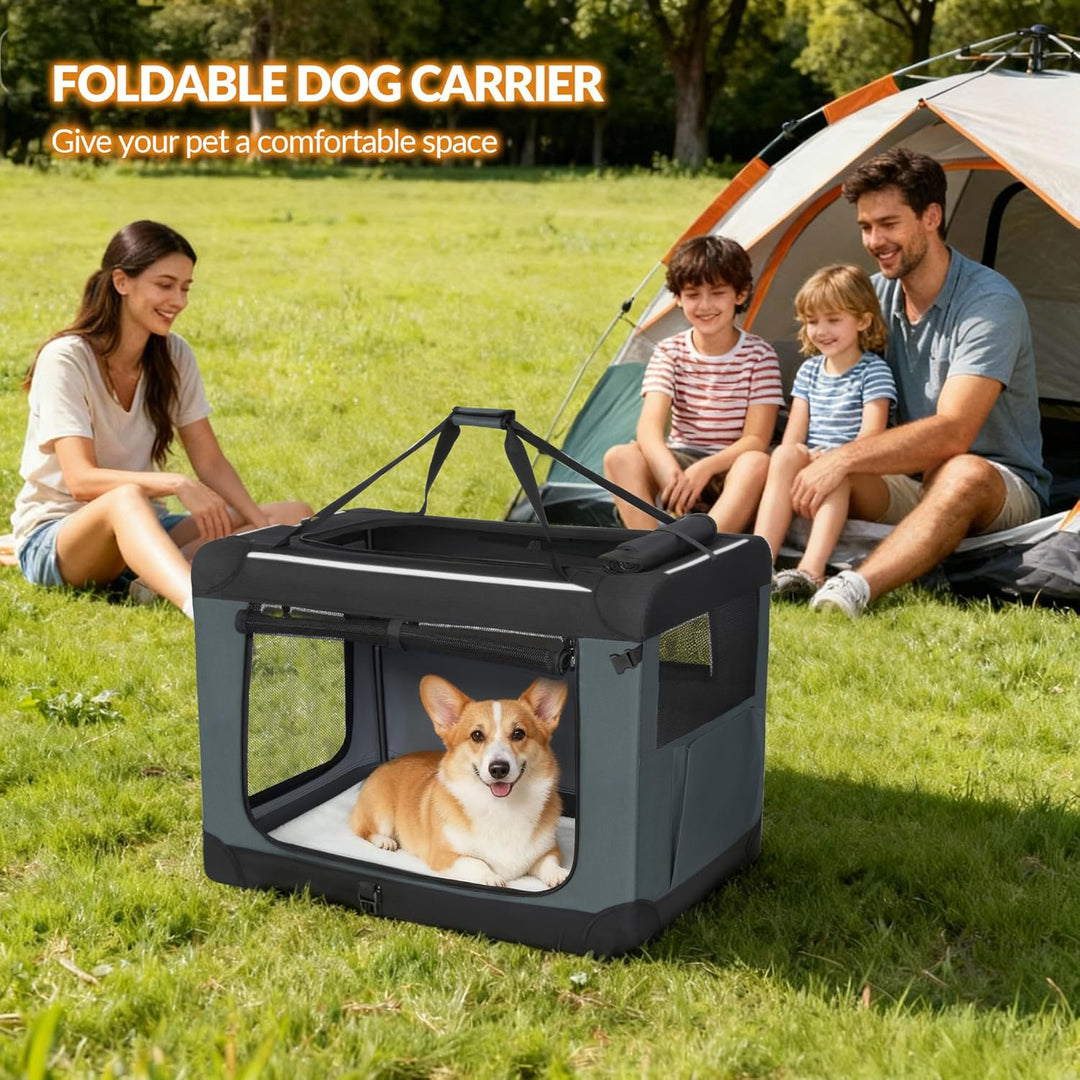 Hundebox Faltbar, Hundetransportbox Tragbare mit 3-Türen, 60 x 42 x 42 cm, Transportbox Hund Atmungs