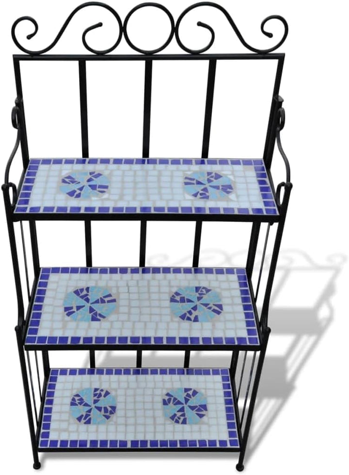 vidaXL Wandregal Mosaik Standregal Pflanzregal Blumentreppe Garten Blumenregal Blau und Weiss, Blau