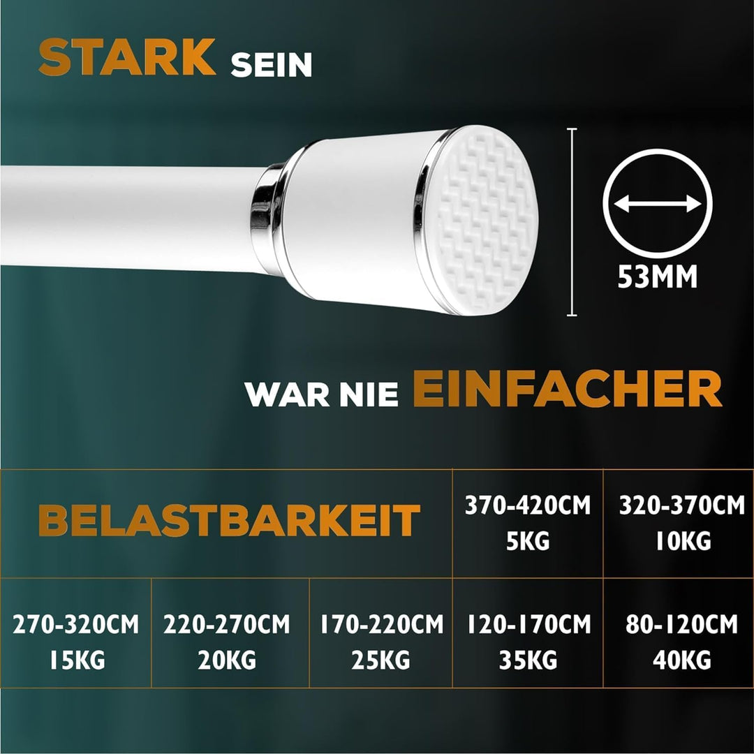 Teleskopstange zum Klemmen 270-320cm, Weiss, Ø 32 mm, Stange ohne Bohren - Klemm Gardinenstange Ausz