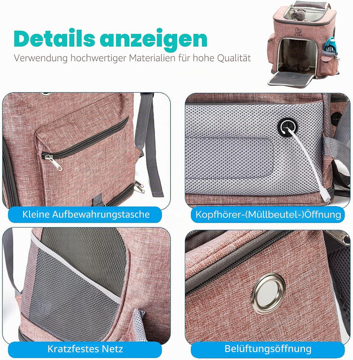 PETCUTE Hunderucksack,Faltbarer Katzenrucksack für Katzen und Hunde mit Abnehmbare Matte,Atmungsakti